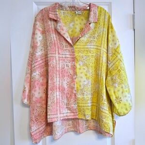 Cato Pink and Yellow Hankerchief Print Blouse Size 18/20